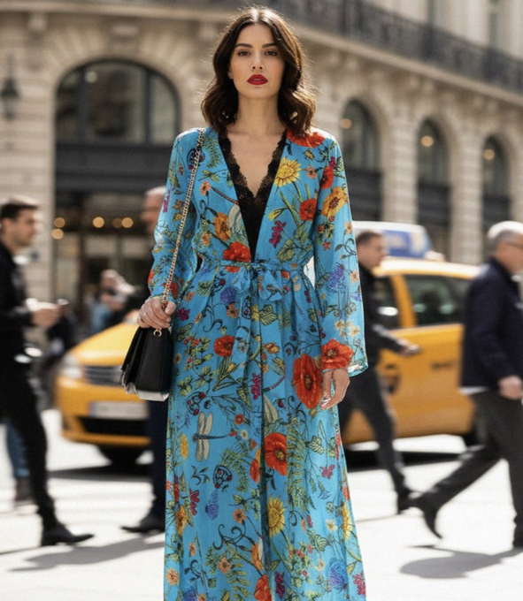 Mujer con vestido en la calle